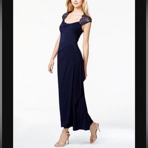 MSK Illusion Lace Faux Wrap Gown Bridesmaid Dress Navy